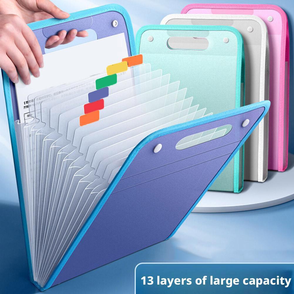 Binder Storage Box - 13 Pocket File Folders Portable A4